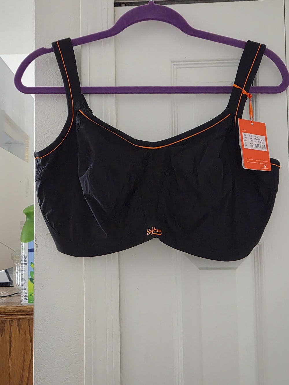 Black Sports Bra with Orange Piping — Supportive Active Bra